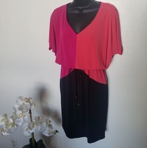 London Times Pink, Orange, & Black Dress euc 4